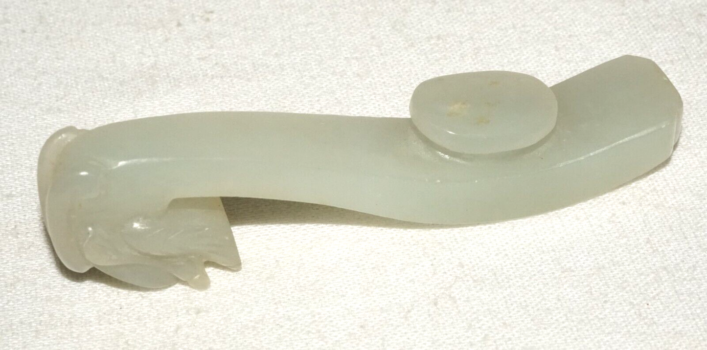Antique Chinese Grey Green Nephrite Jade Dragon Belt Hook (UVi)#11