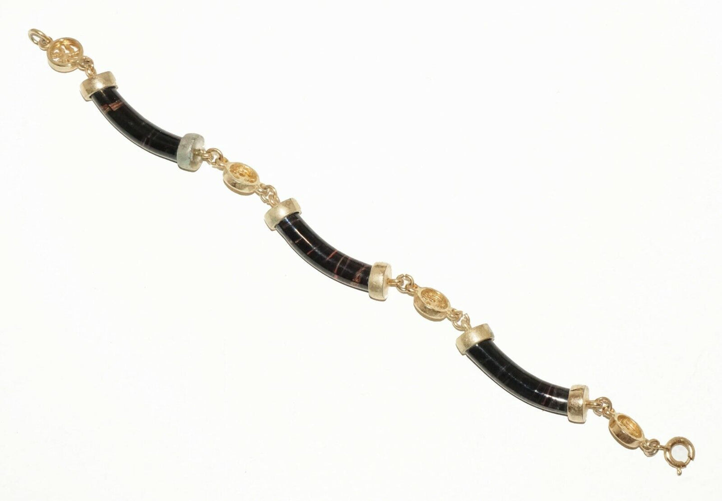 Chinese Gold-plated Black Coral Sectional Bracelet w. Character Motif (BrM)#7