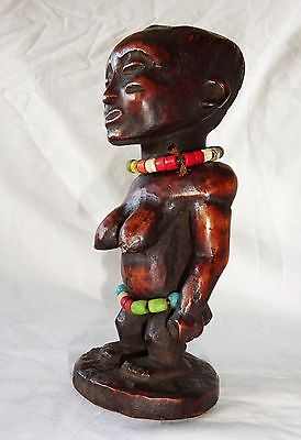 20CT Central African Tribal Ancestral Figure Carving w. Trade Bead Accents (Eic)