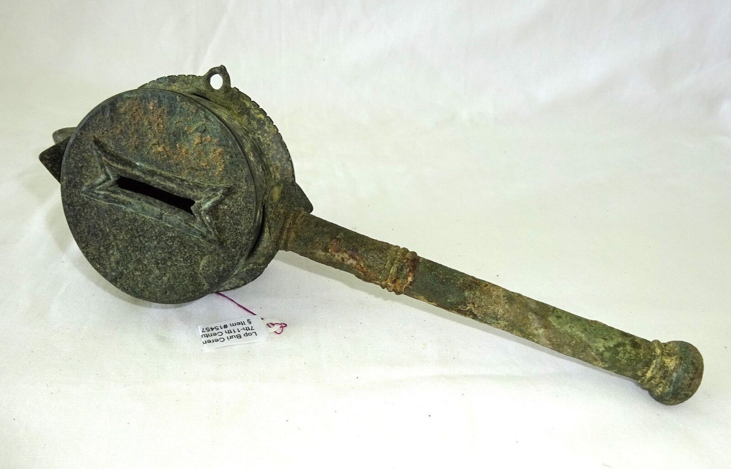 7-11C Thai Dvaravati Period Lop Buri Bronze Ritual Hand Drum (Mil)