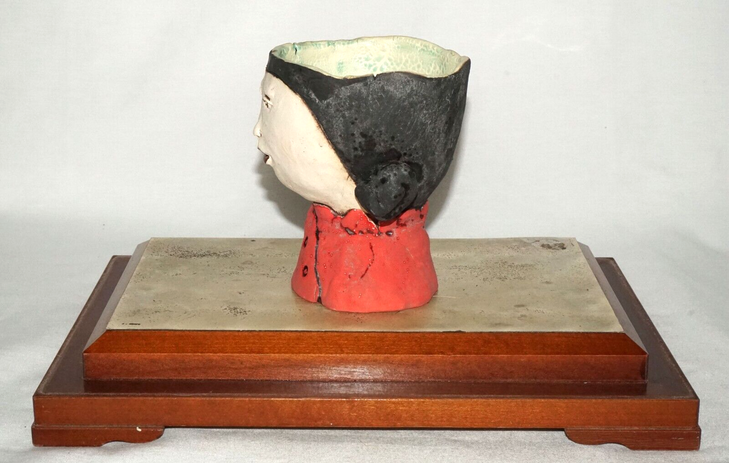 Contemp. Hawaii Pottery Sculpture Girl Cup on Stand in Box by Jo Rowley (CuM)