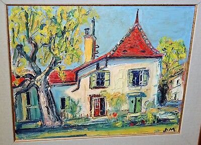 '50s Swiss Oil Heavy Impasto Painting "Villa" by Samuel Melchert (1916-1994)(Rud