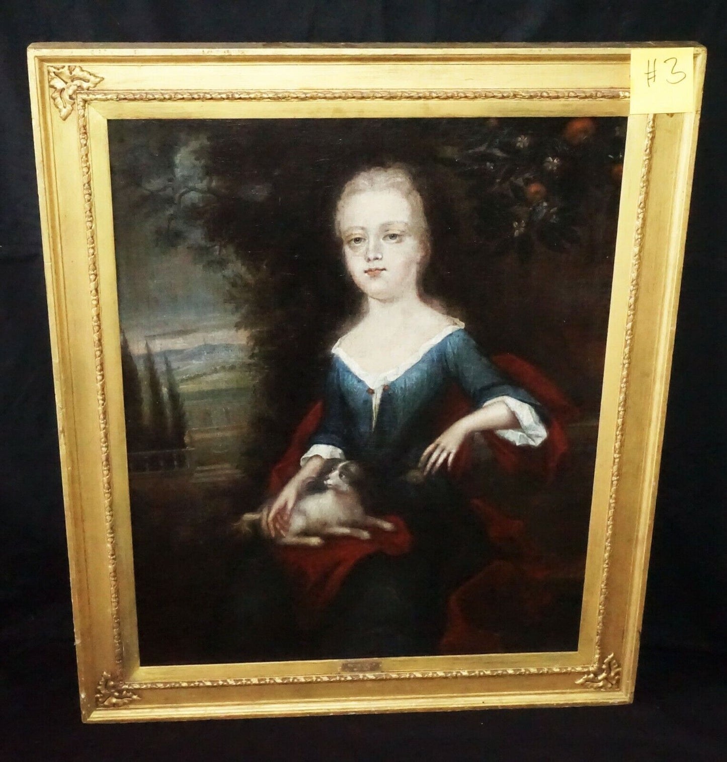 18C English Oil Painting Girl & Dog" attributed Willem Verelst (1704-1752)(***)