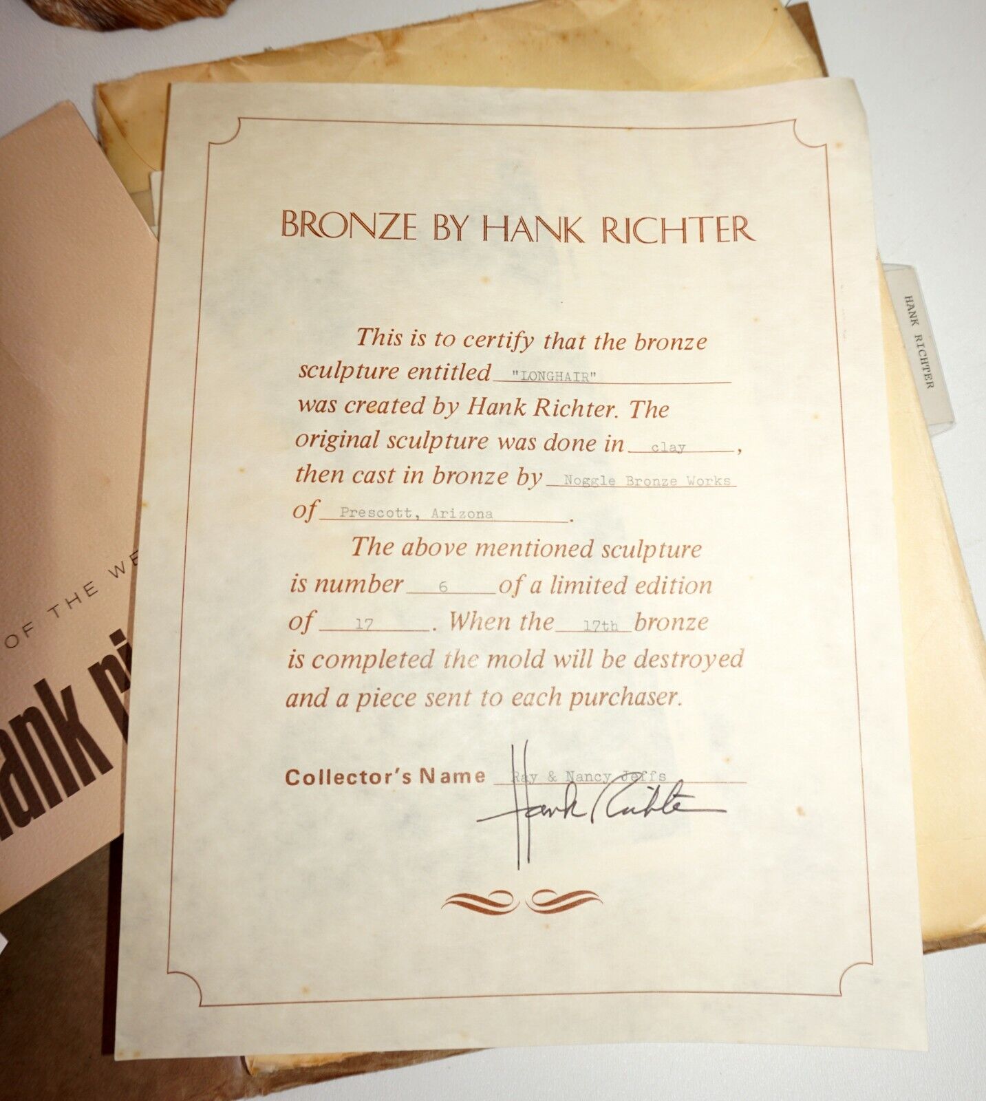 1970s US Western Bronze Sculpture 6/17 "Longhair" by Hank Richter (B.1928)(JeK)