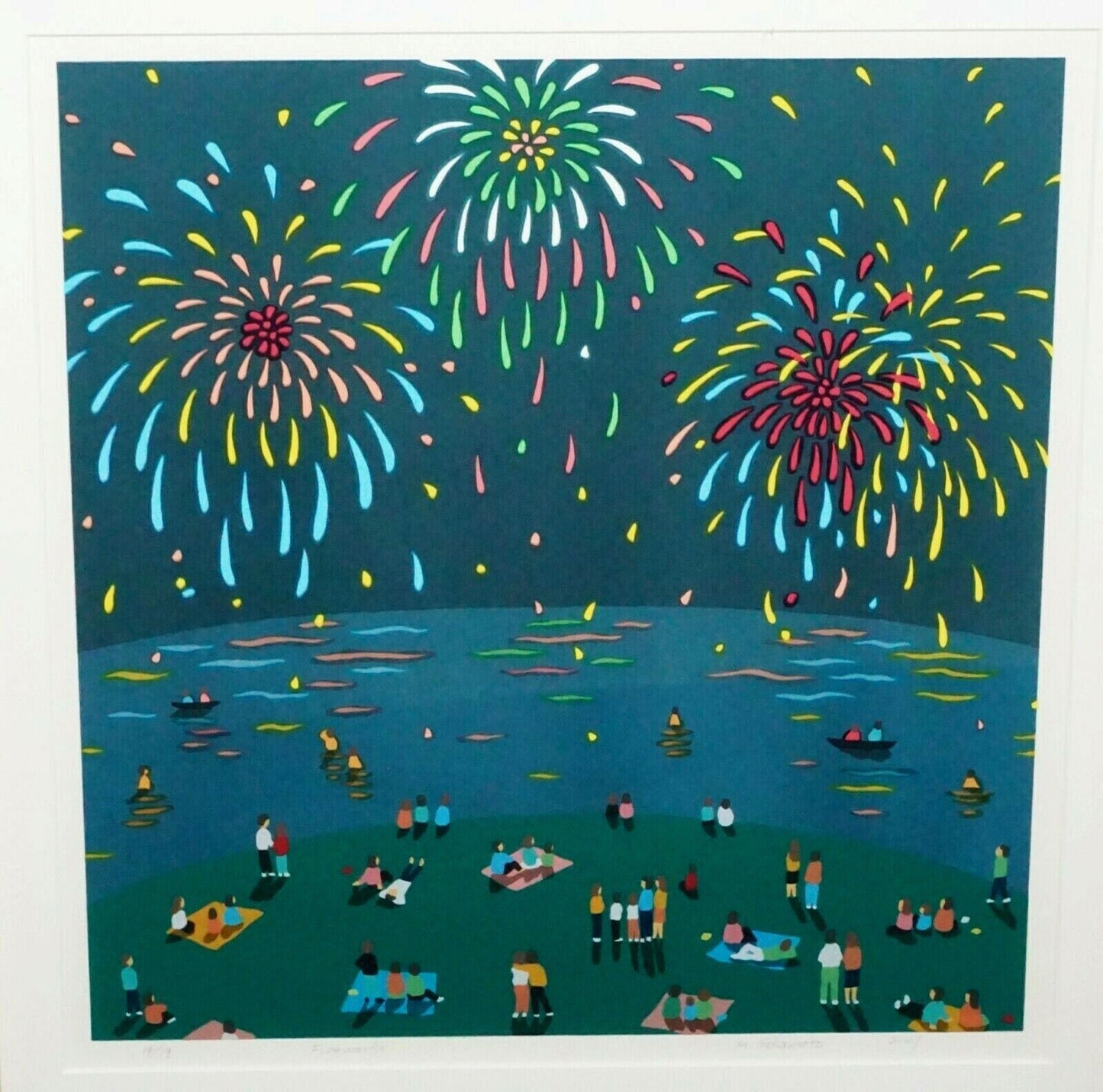 Hawaii Framed Color Print 14/19 4th July Fireworks Honolulu Mari Sakamoto (ChA)