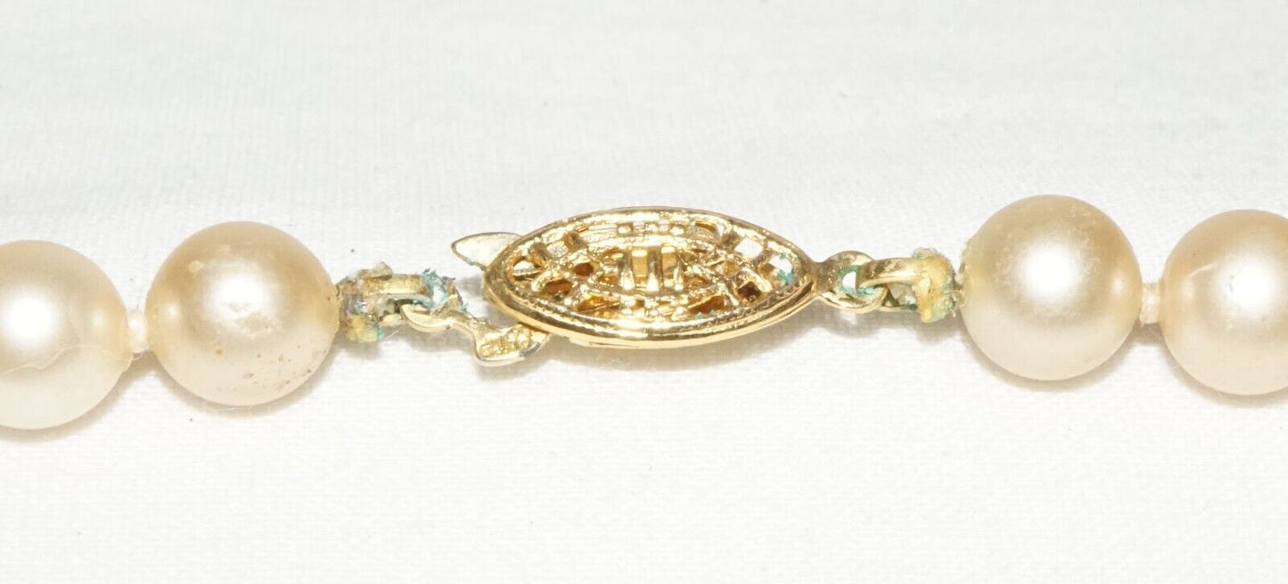 Vintage Faux Pearl Necklace w. Gold Plated Silver Filigree Clasp (InS)L5 1st