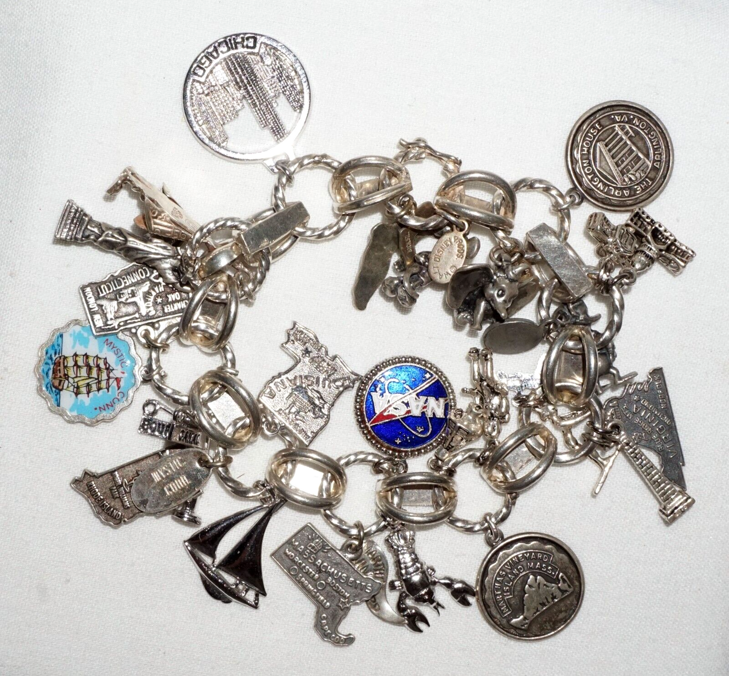 Vintage Sterling Silver Charm Bracelet w. 24x World & Travel Charms (BrM)#6