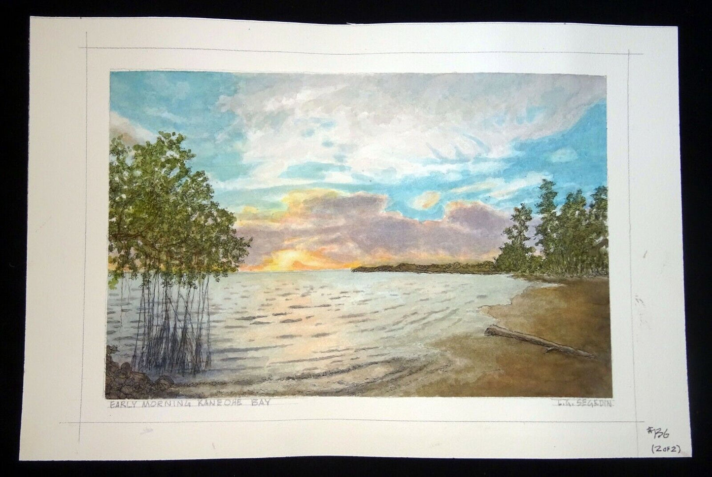 Hawaii Watercolor Diptych Painting Early Morning Kaneohe Bay L. Segedin #135/6
