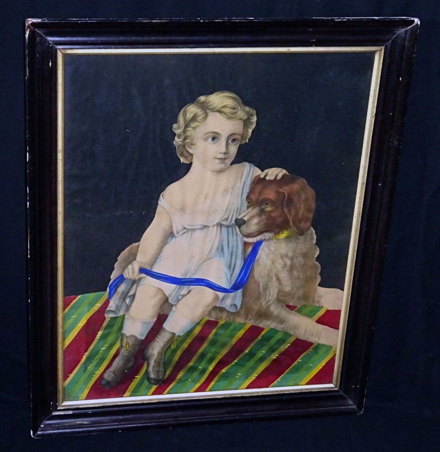 19C Lithograph Print "Fidelity Dog & Child" by Fishel Adler & Schwartz (Sto)