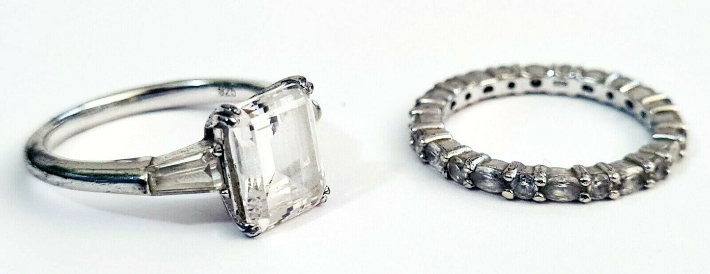 2Pc Vintage Sterling Silver & Cubic Zirconia Rings Sz. 5.5/6 (WMH)3f