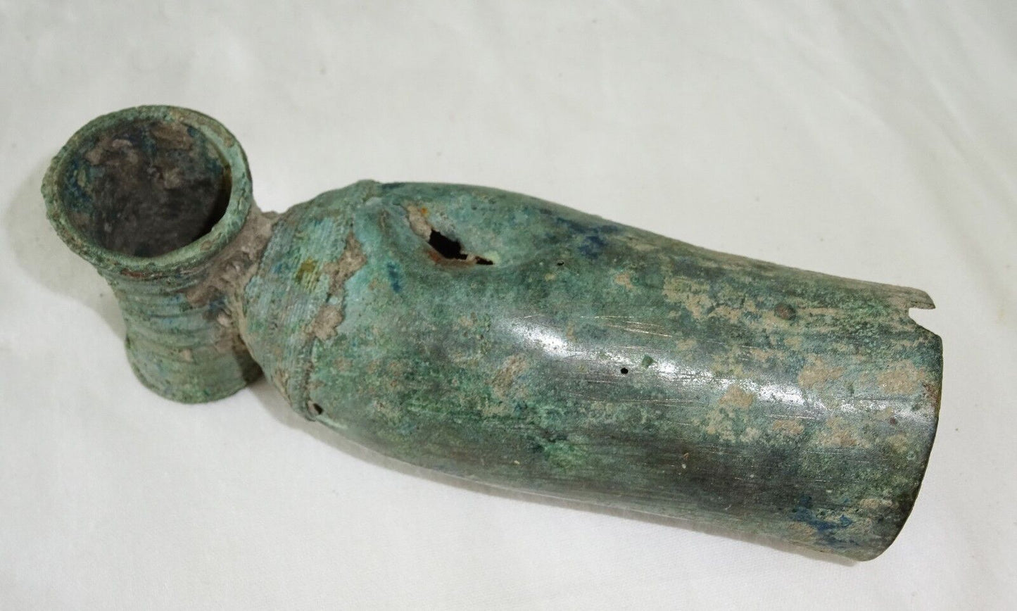 7-11C Thai Dvaravati Period Lop Buri Bronze Bell w. Tube Holder - Excavated