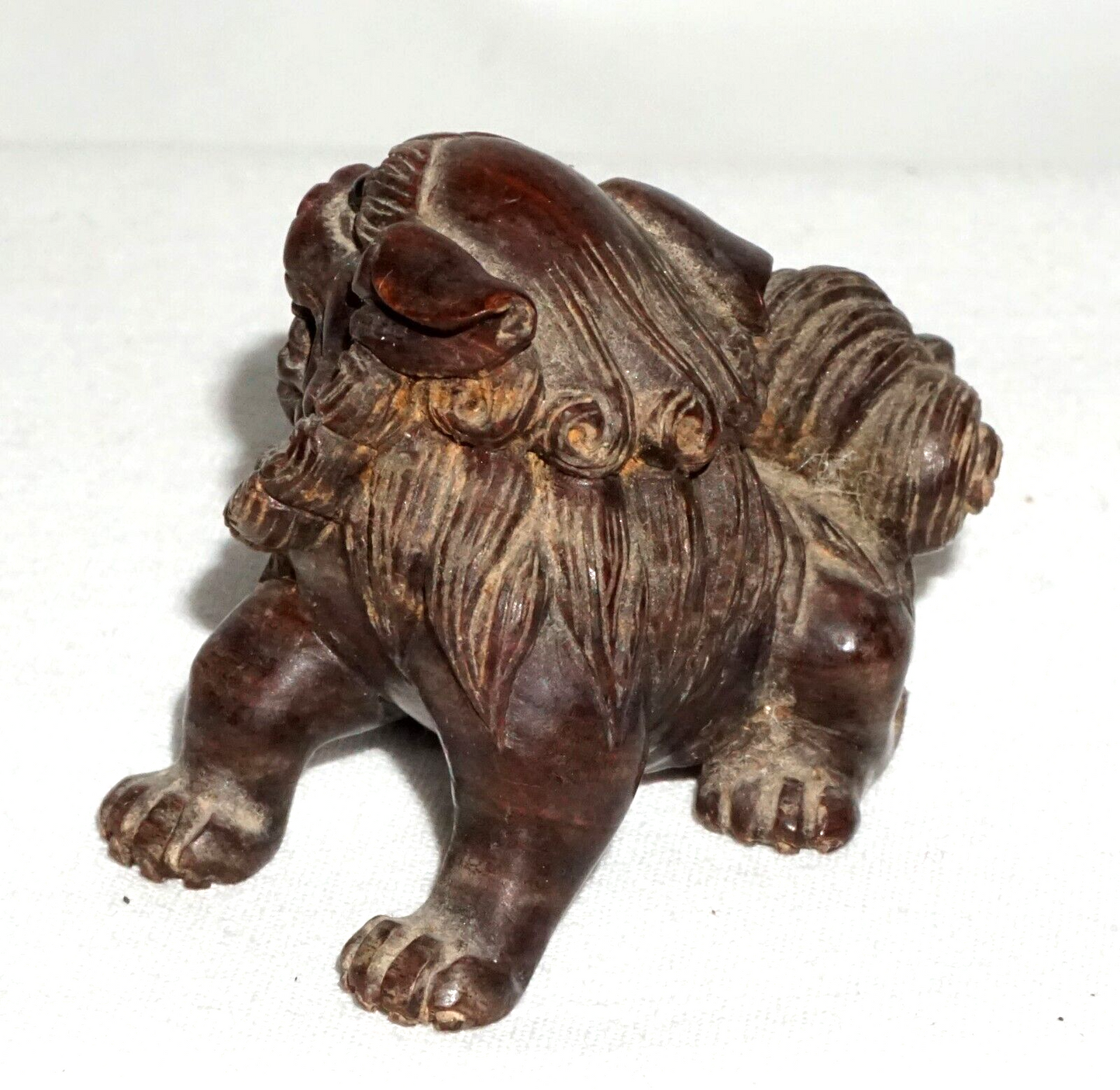 Vintage Japanese Carved Dark Wood Netsuke Lion Dog Foo Dog (FeH