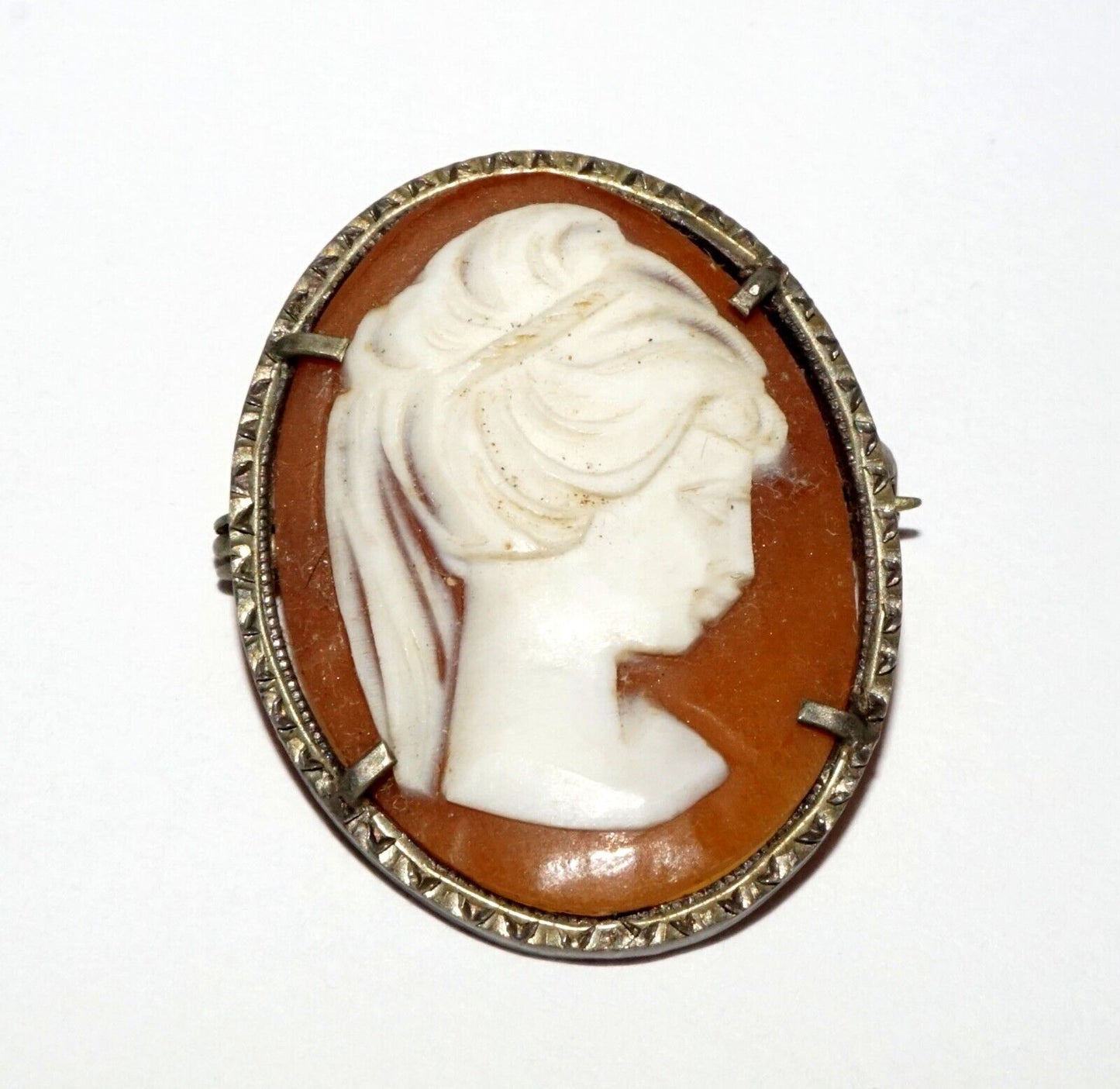 Vintage Italy 800 Silver set Pendant Brooch Shell Cameo Woman's Bust (LeL)
