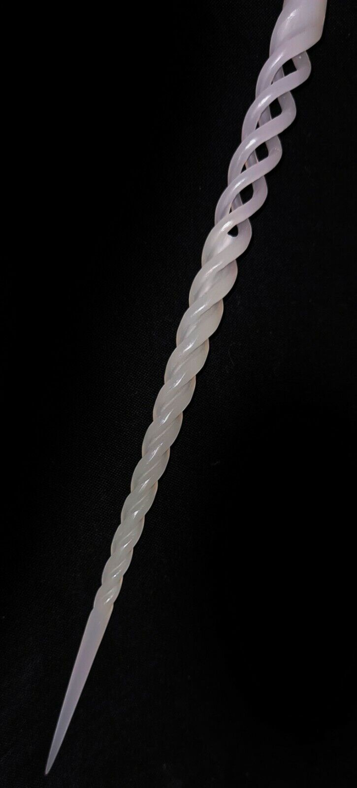 Vintage Chinese Pierced Spiral White Jade Hairpin Extremely Fine Carved (AHB)