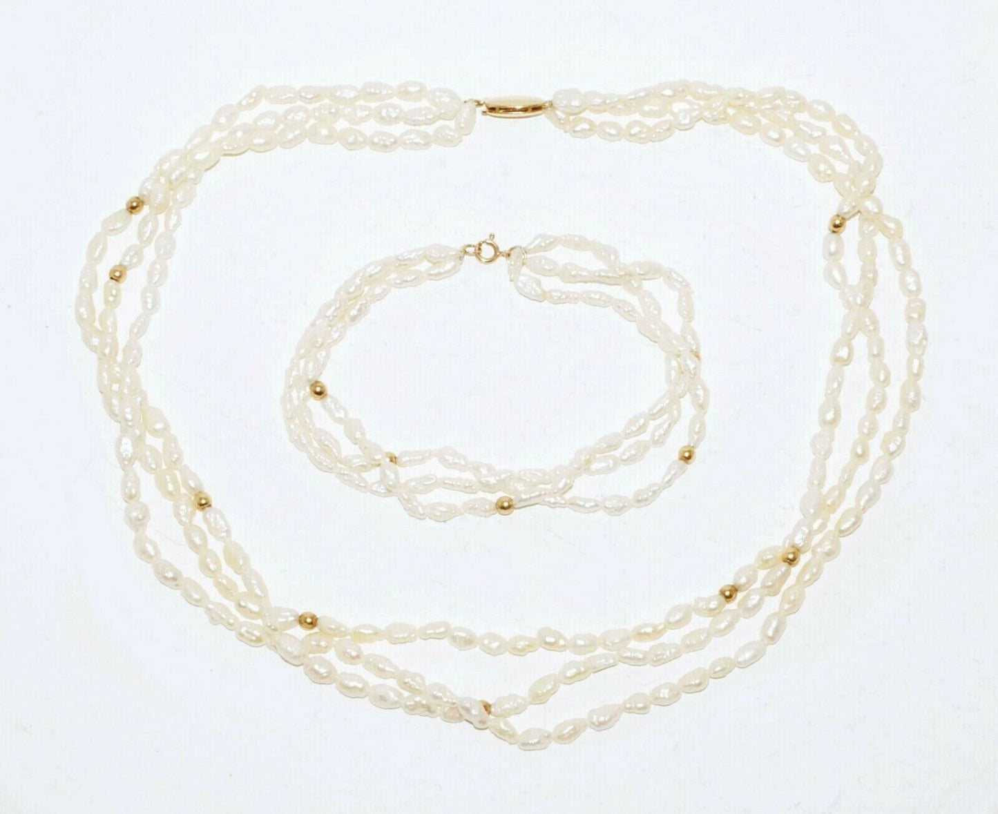 2Pc 14k Yellow Gold & Baroque Freshwater Pearl Necklace & Bracelet (KaT)#27