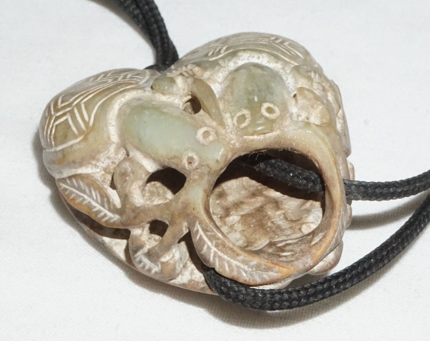 Vintage Chinese Steatite Carved Pendant w. Double Turtle Motif on Cord (InS)