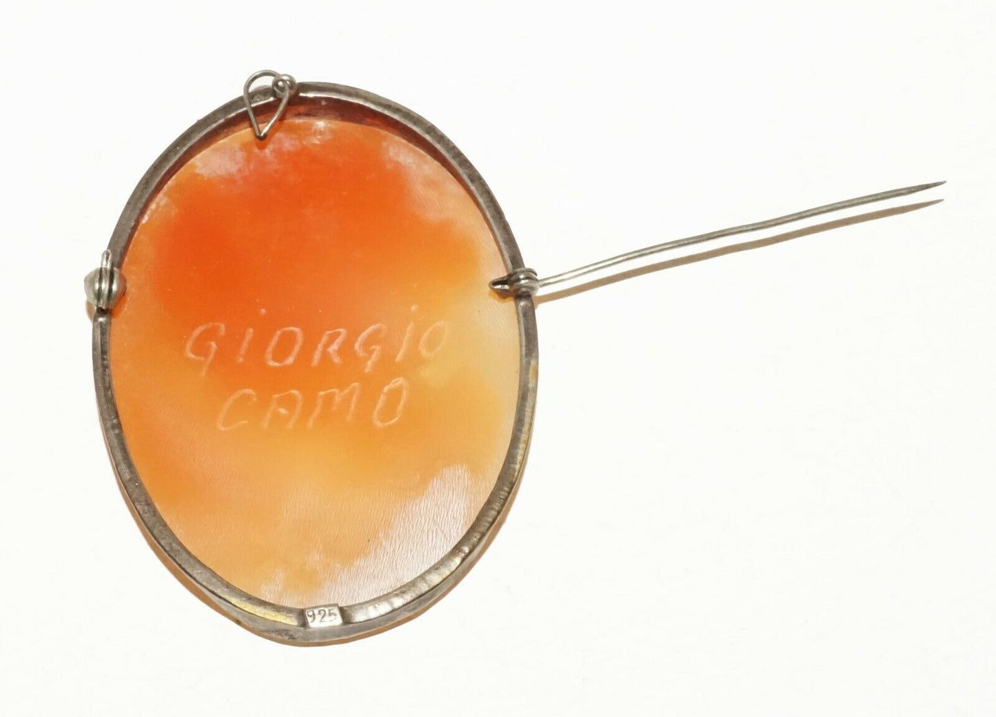 Italian Sterling Silver Shell Cameo Brooch Pendant w. Female by Giorgio (BrM)#9