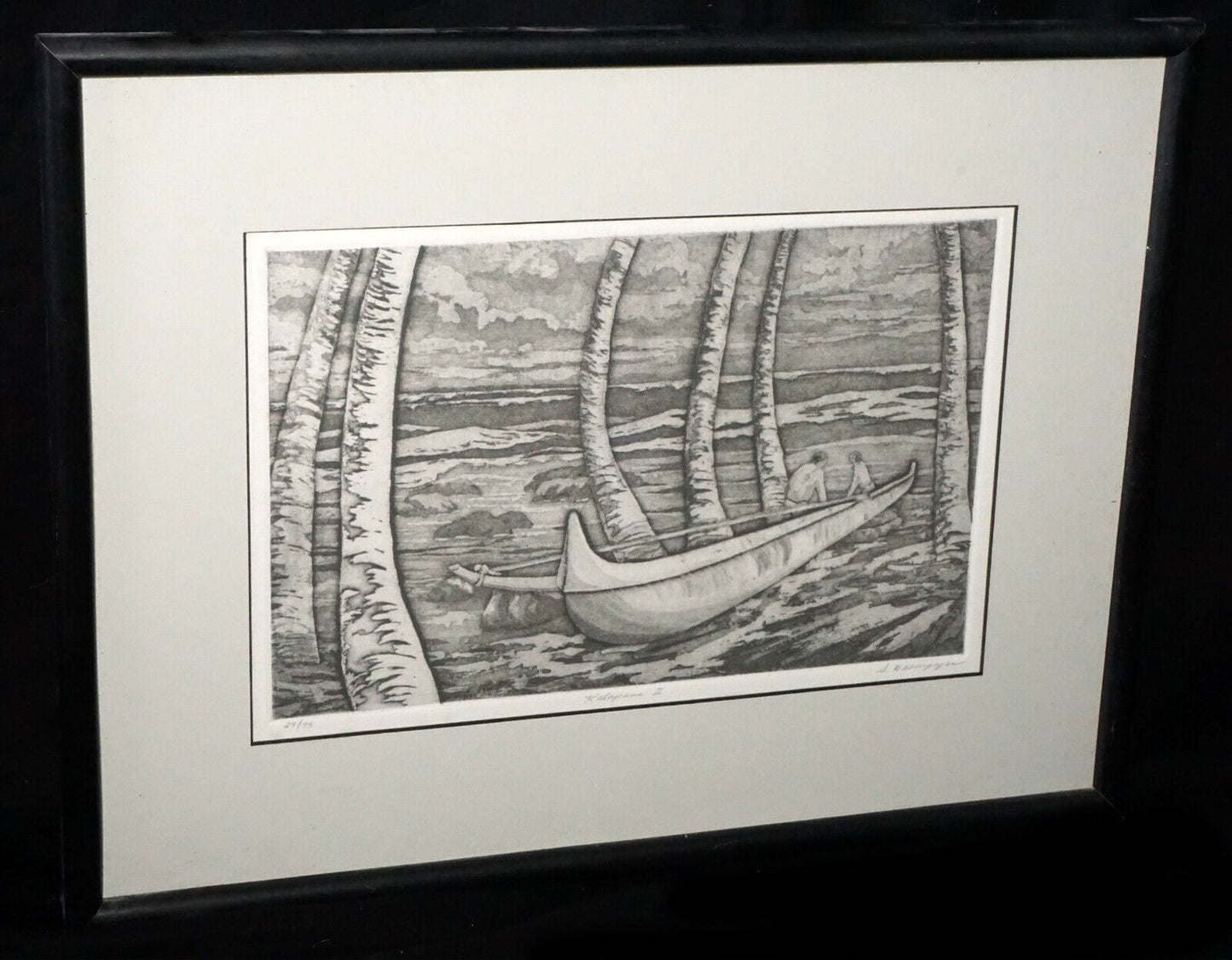 Hawaii Etching Print 29/75 Kalapana II Outrigger Canoe Shirley Hasenyager (FeH)