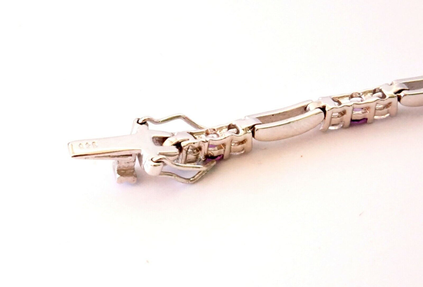 US Sterling Silver Link Bracelet set w. 9x Amethyst & 18x Cubic Zirconia (Aboh)