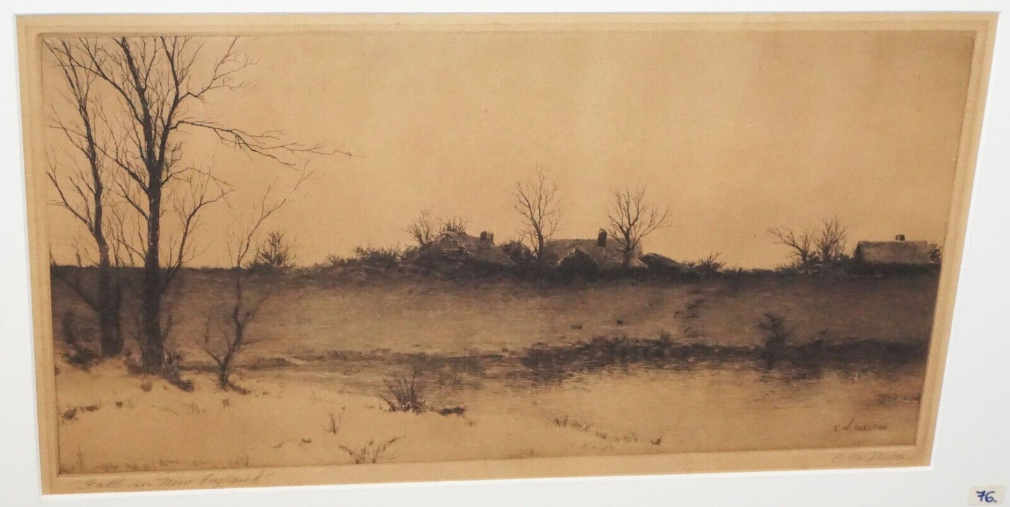 Antique US New England Framed Etching Fall in New England by E.W. Skelton (New)