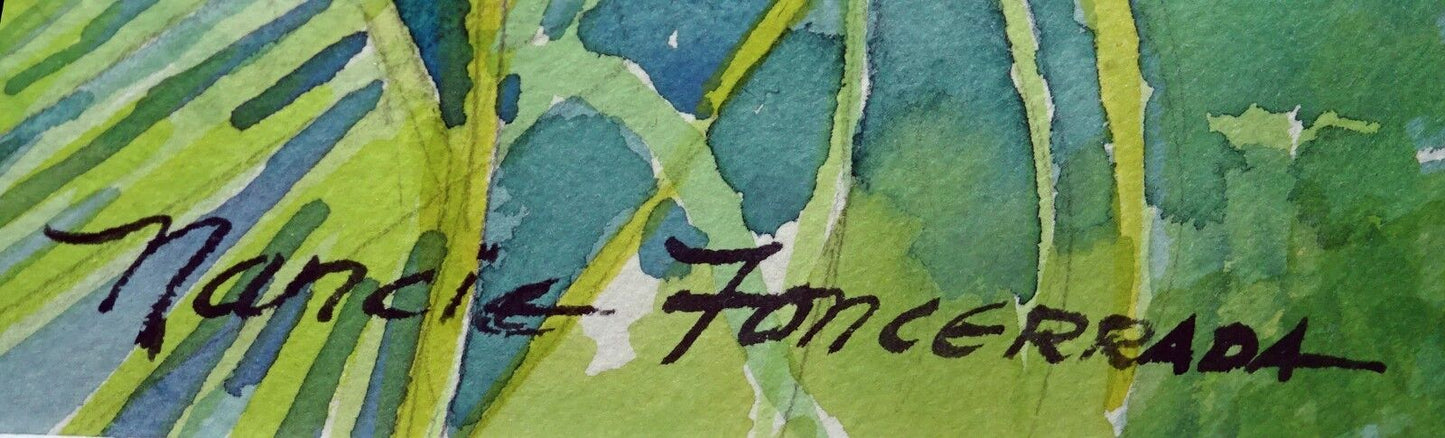 1990s Hawaii WC Painting "Windward Oahu Bay View" by Nancy Foncerrada (MoJ)