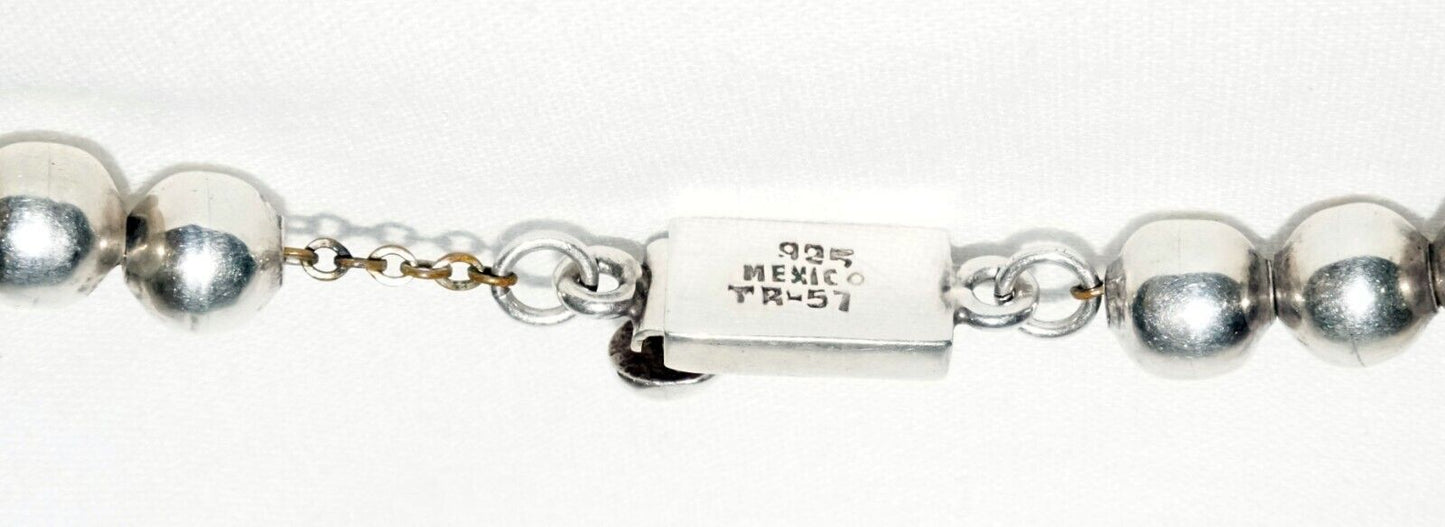 Vintage Mexican Sterling Silver Graduated Bead Necklace w. Clasp (KoS) L9