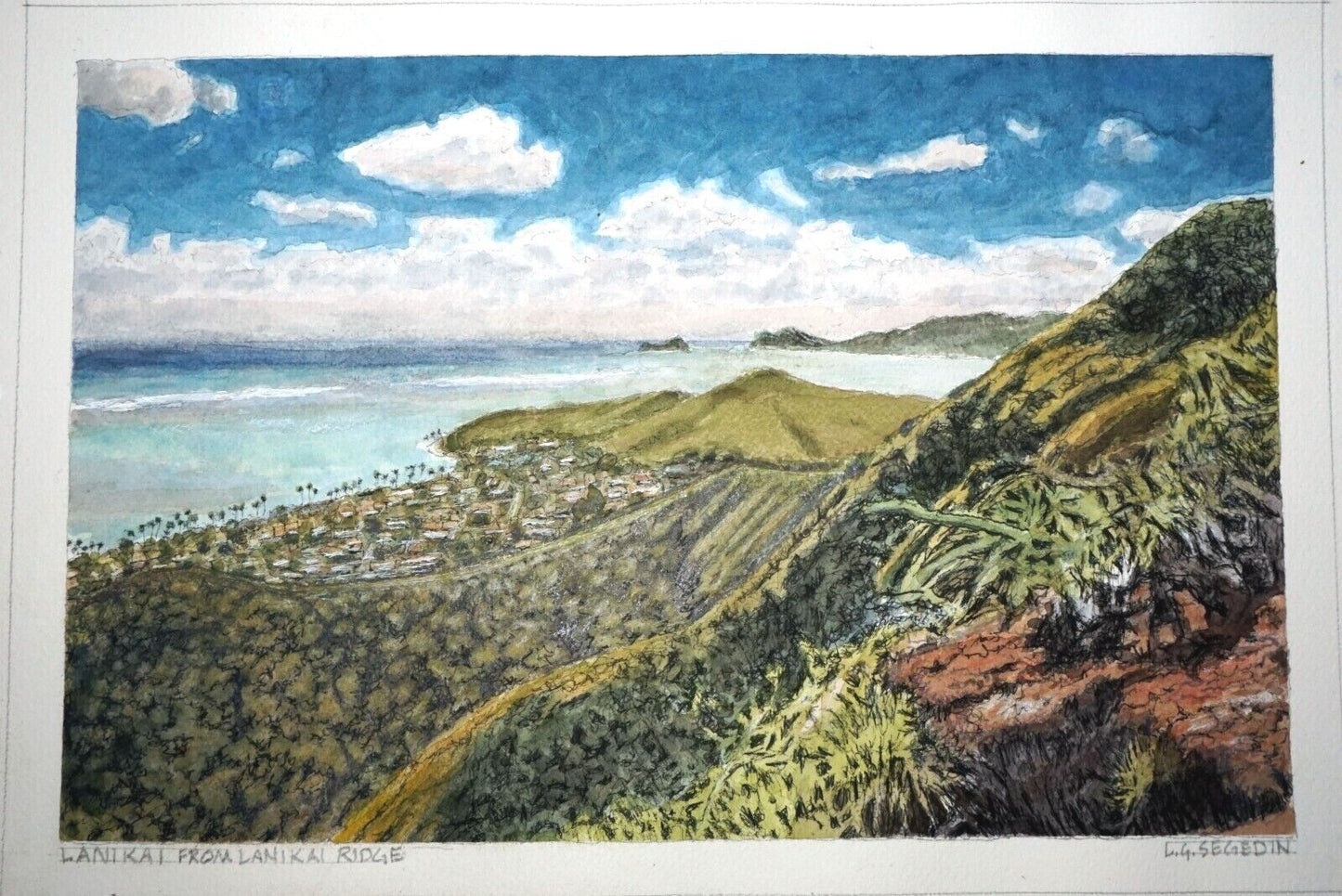 Hawaii Watercolor Painting "Lanikai from Lanikai Ridge" by Larry Segedin #176