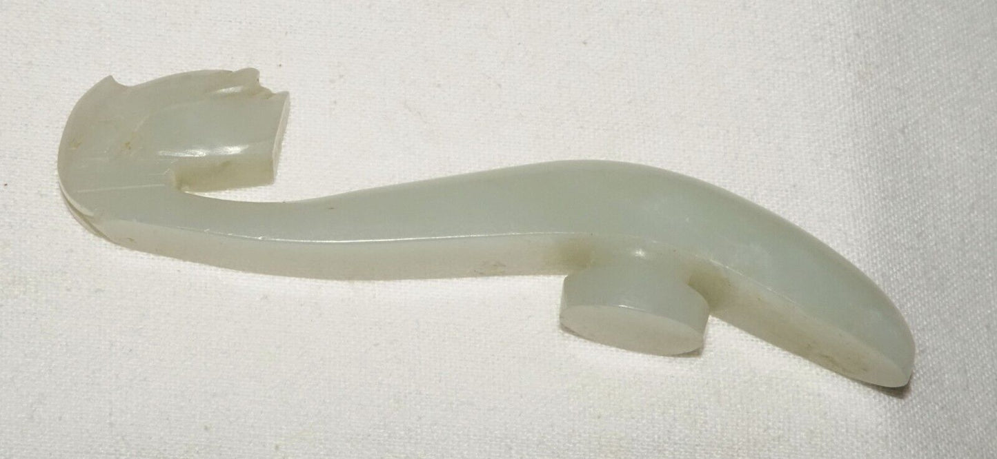 Antique Chinese Grey Green Nephrite Jade Dragon Belt Hook (UVi)#4