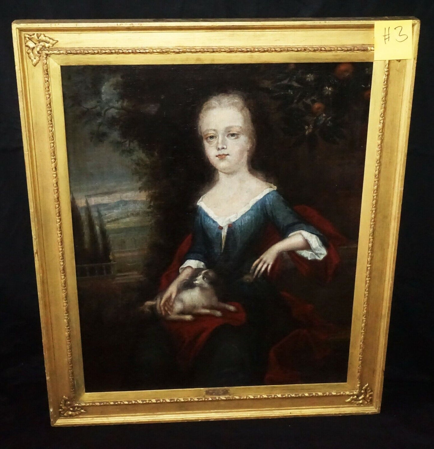 18C English Oil Painting Girl & Dog" attributed Willem Verelst (1704-1752)(***)
