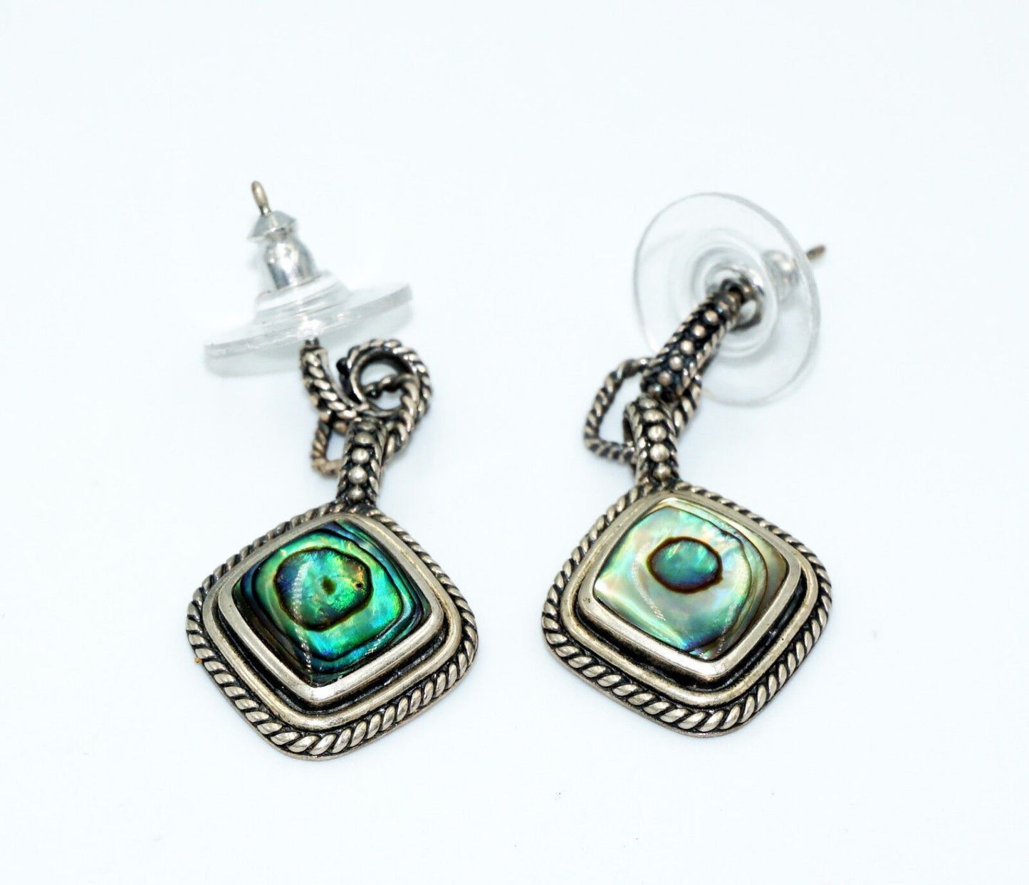 Pair Sterling Silver Twisted Rope Motif Earrings w. Abalone Shell Accents (Tra)