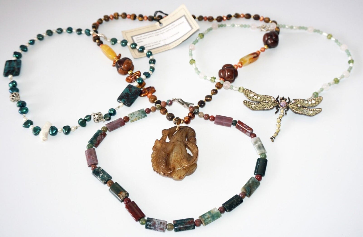 4x Chinese Mixed Bead Necklaces w Quartz, Serpentine + by Yasue Yamada (Yam)#10
