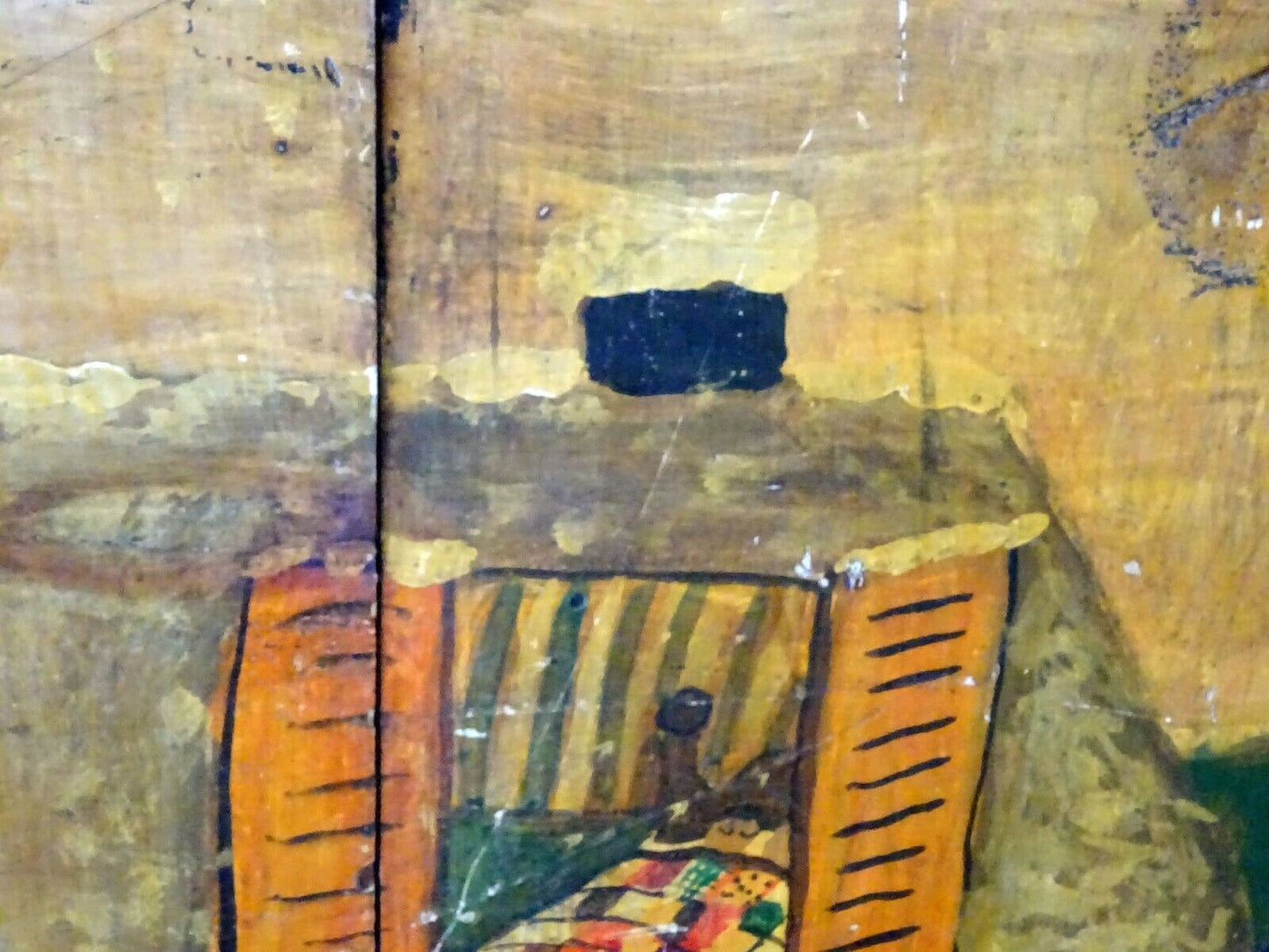 Vintage Naive Folk Art Painting on Boards Christmas Home w. Tree unsigned (HoL)
