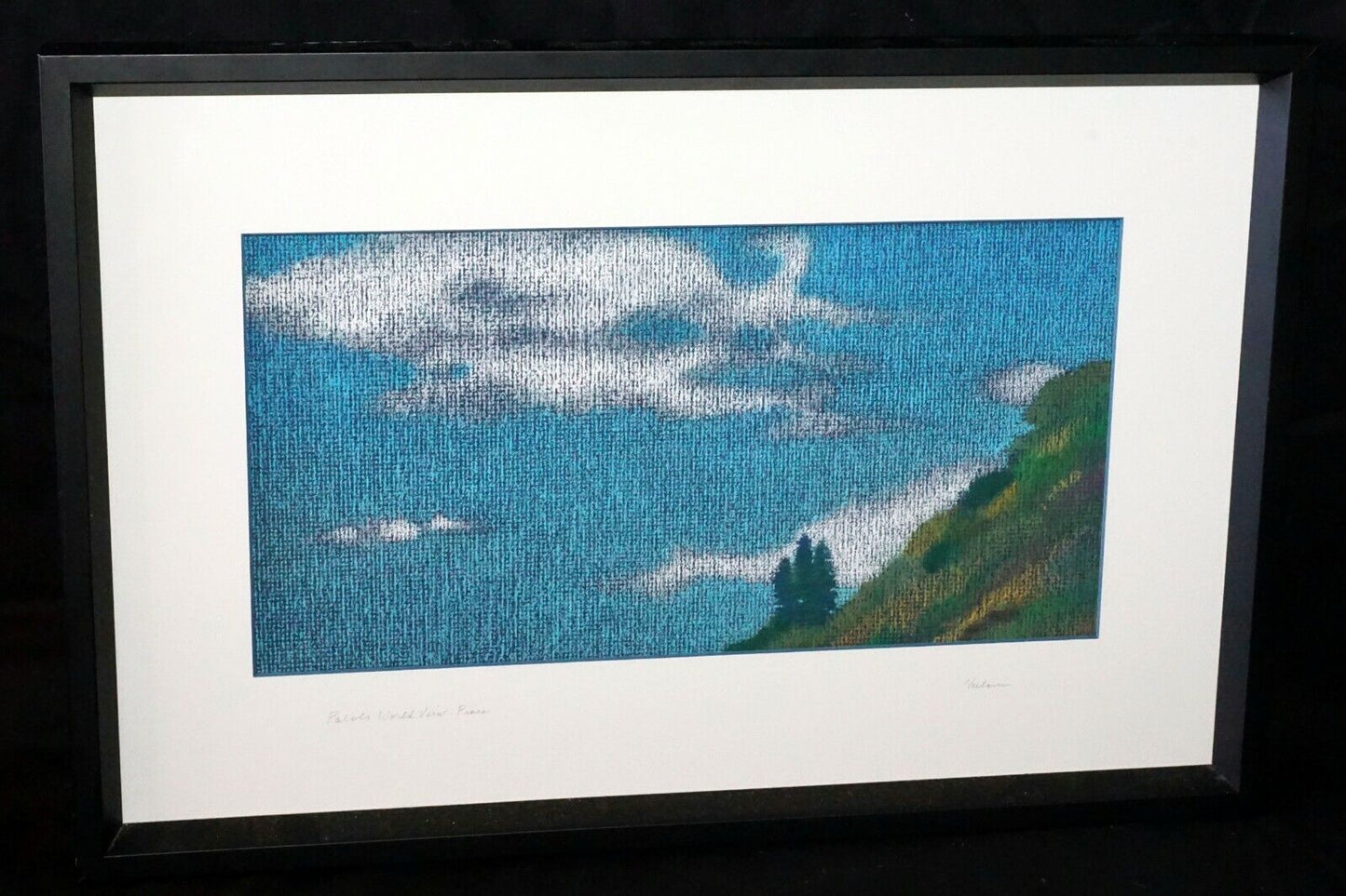 Hawaii Framed Oil Pastel Painting Palolo Views Pine Tree by Noelani Block (AHB)