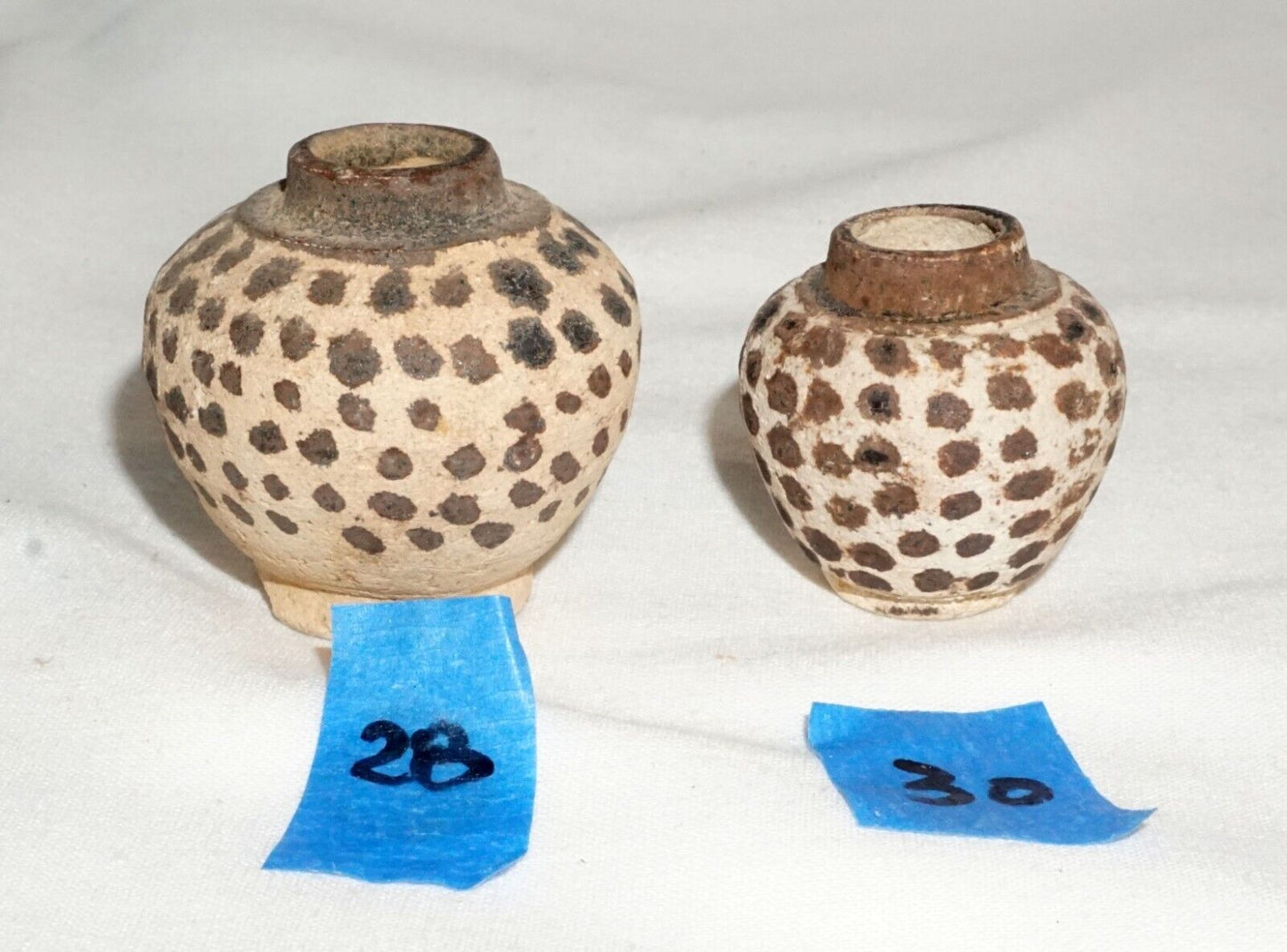 2Pc 15C Thailand Sukhothai Sawankhalok Brown Dotted Glazed Jarlet (JSt)28/30
