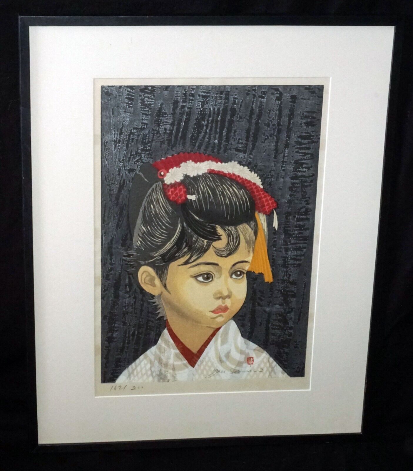 '62 Japanese Color Woodblock Print Girl Hair Ornament Jun'ichirō Sekino (SeF)
