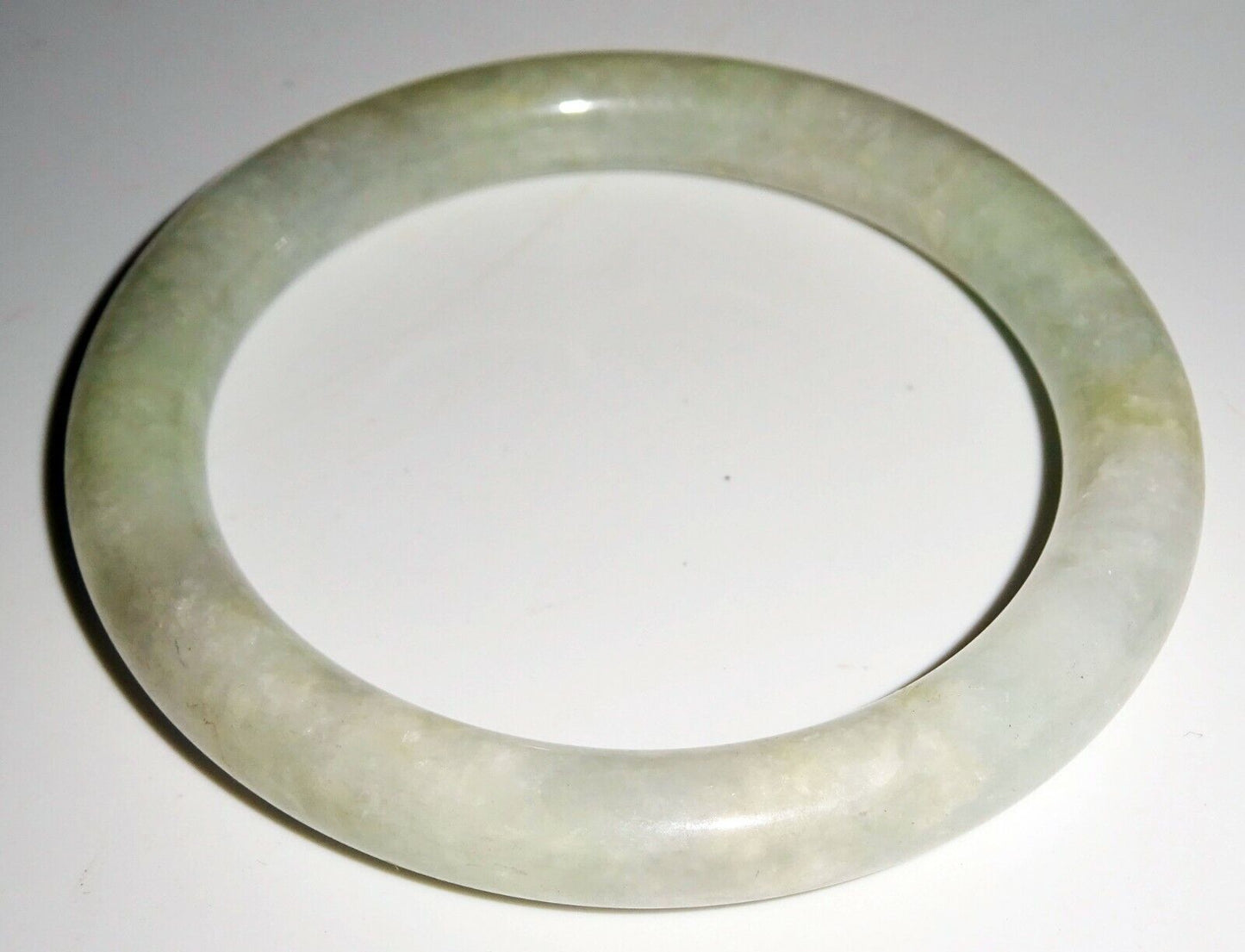 Vintage Chinese Mottled Greenish White Jadeite Jade Bangle Bracelet (LuD)
