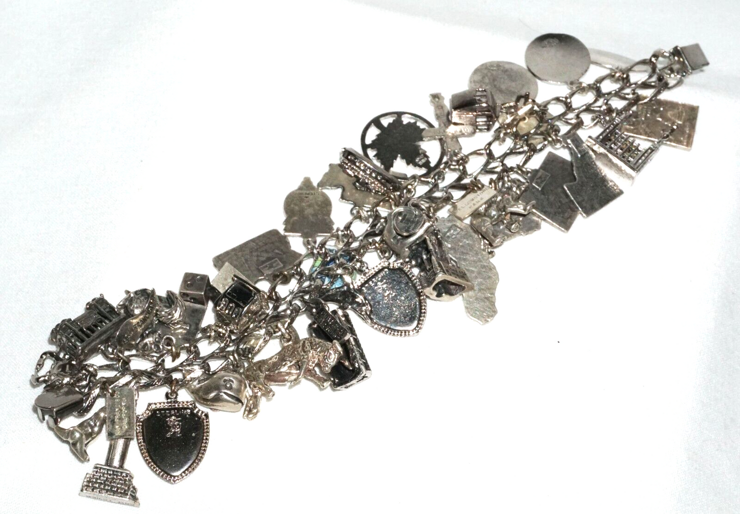 Vintage Sterling Silver Charm Bracelet w. 40x Travel & US State Charms (BrM)#6