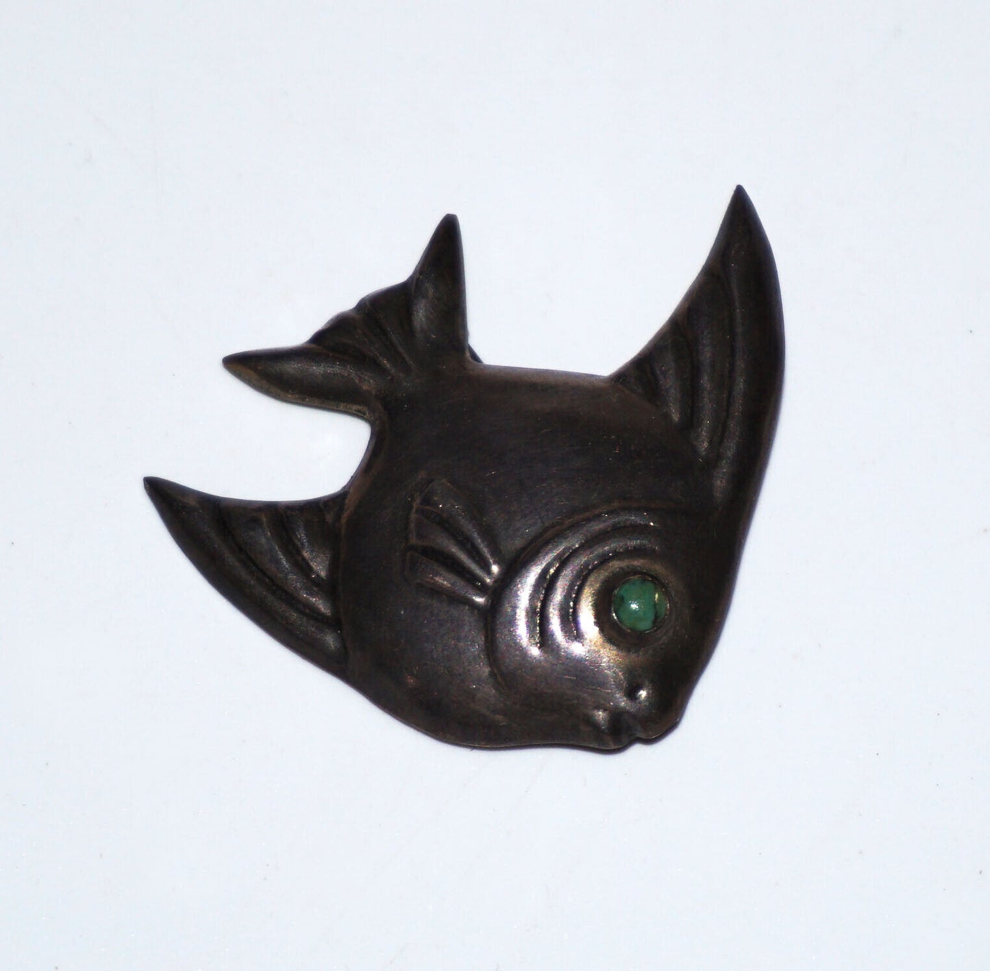 Mexico Sterling Silver Tropical Fish Pin w. Turquoise Eye by Ave Juarez 40 (CWo)