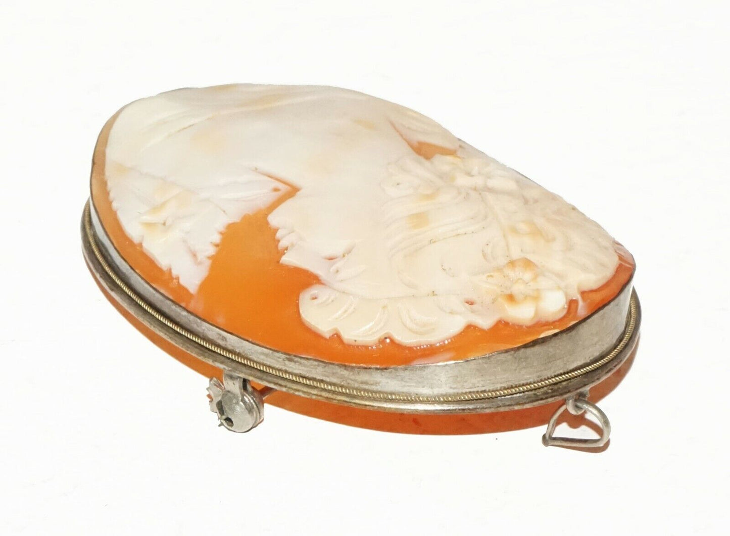 Italian Sterling Silver Shell Cameo Brooch Pendant w. Female by Giorgio (BrM)#9