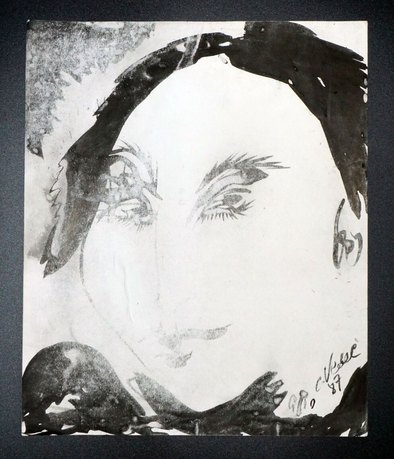 France Outsider Art Ink Portrait Painting Female Portrait Claude Vedel (EtJ)#53