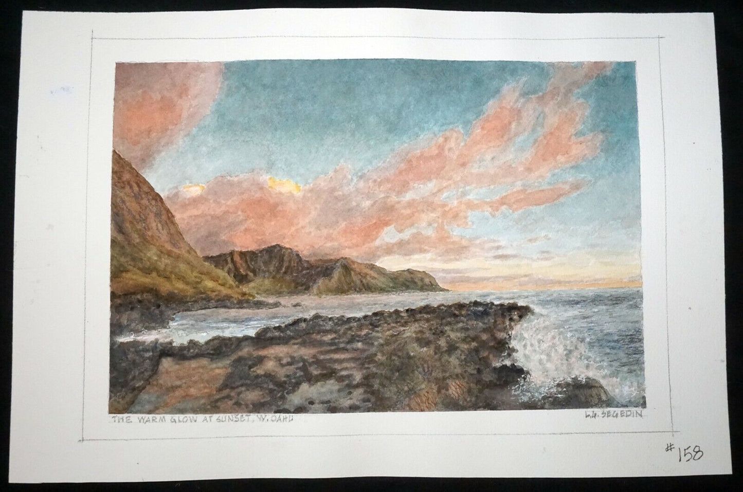 Hawaii Watercolor Painting The Warm Glow at Sunset West Oahu by L. Segedin #158