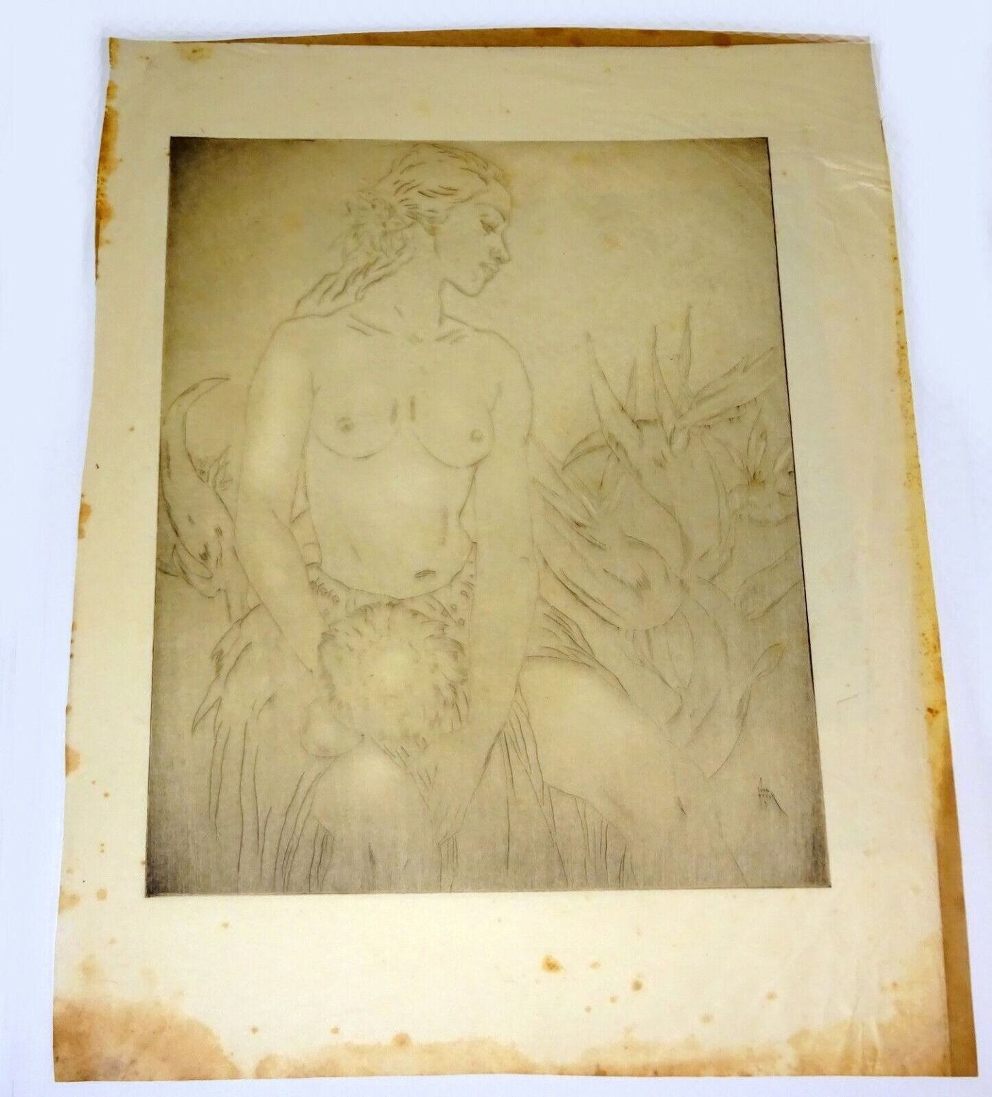 20s Hawaii Etching Print White Uli Uli Female Nude by John Melville Kelly (Kel)
