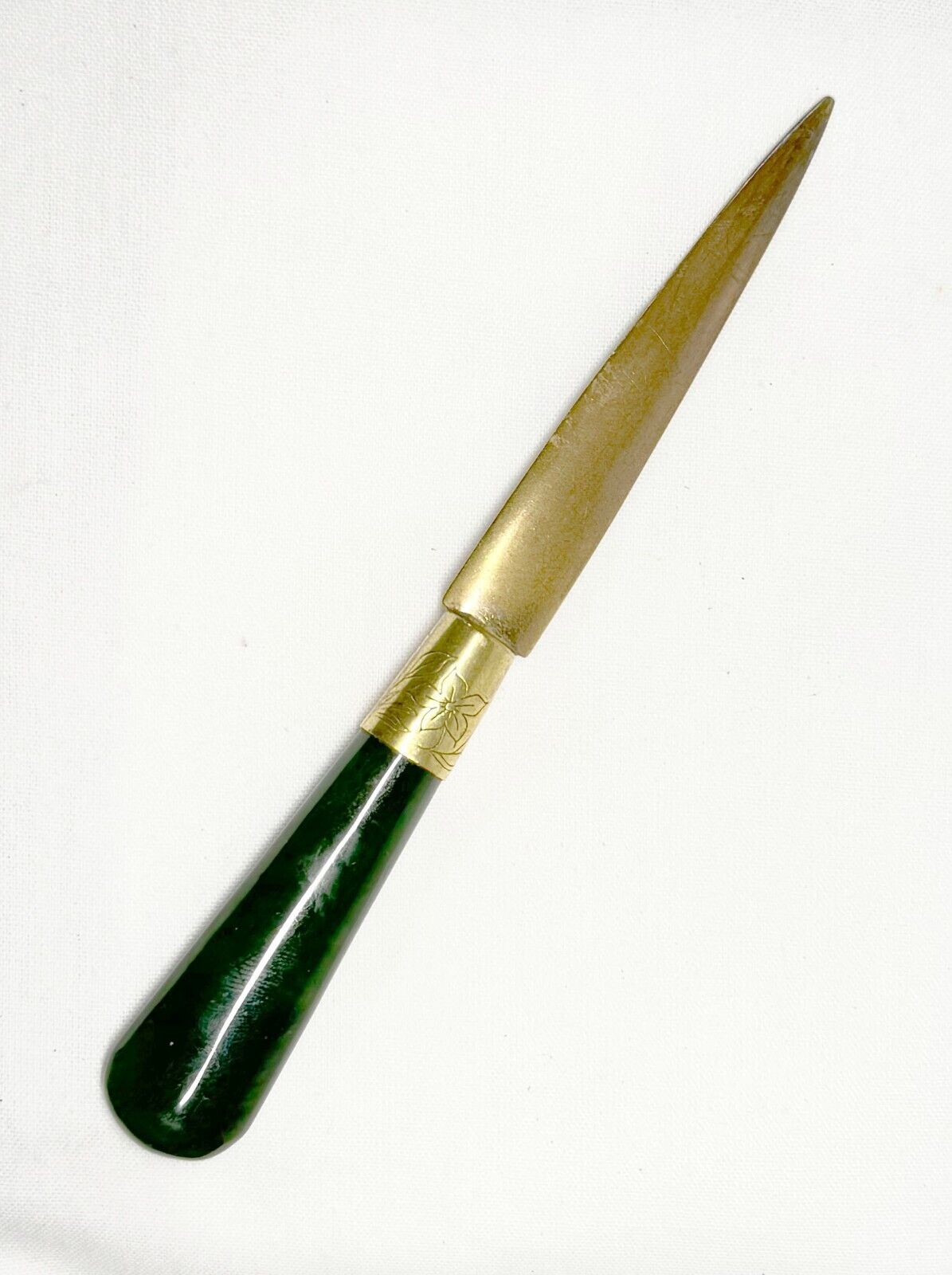 Rare Gump's Brass Letter Opener w Nephrite Jade Handles (MiM)