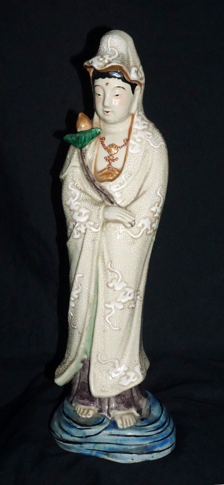 Antique Japanese Kutani Guan Yin Edo Statue- Meiji 19th Century (MiM)