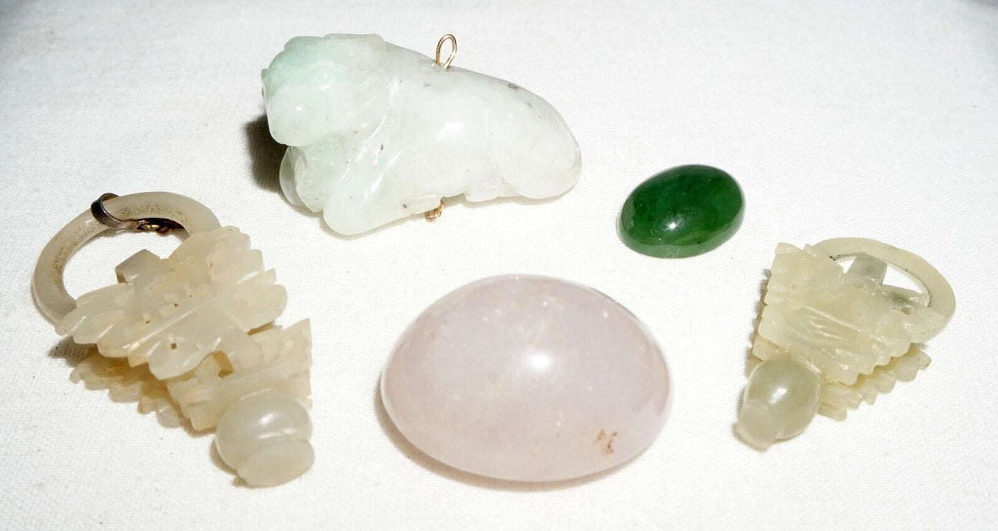 5Pc Vintage Chinese Jadeite & Nephrite Jade Mixed Lot Ornaments Cabochons (***)