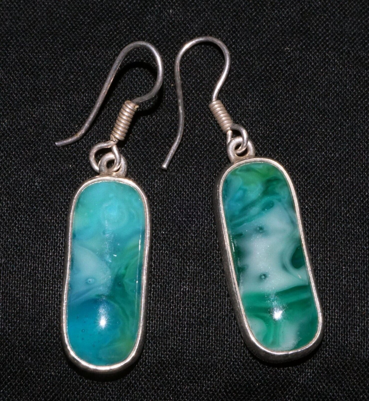 Vintage Sterling Silver Framed Green Composite Accent Earrings by Lips (WoJ)