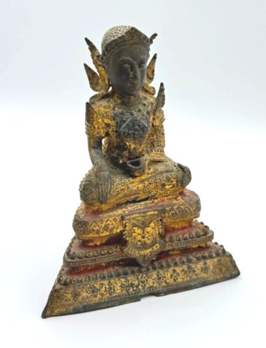 Antique Thai Gilt Bronze Buddha Statue Seated on Pedestal (MiM)