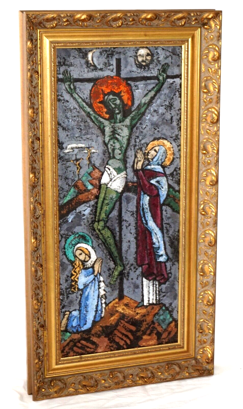 70s Hawaii Christian Catholic Oil Painting Le Croix Jesus by Erica Karawina (Mil