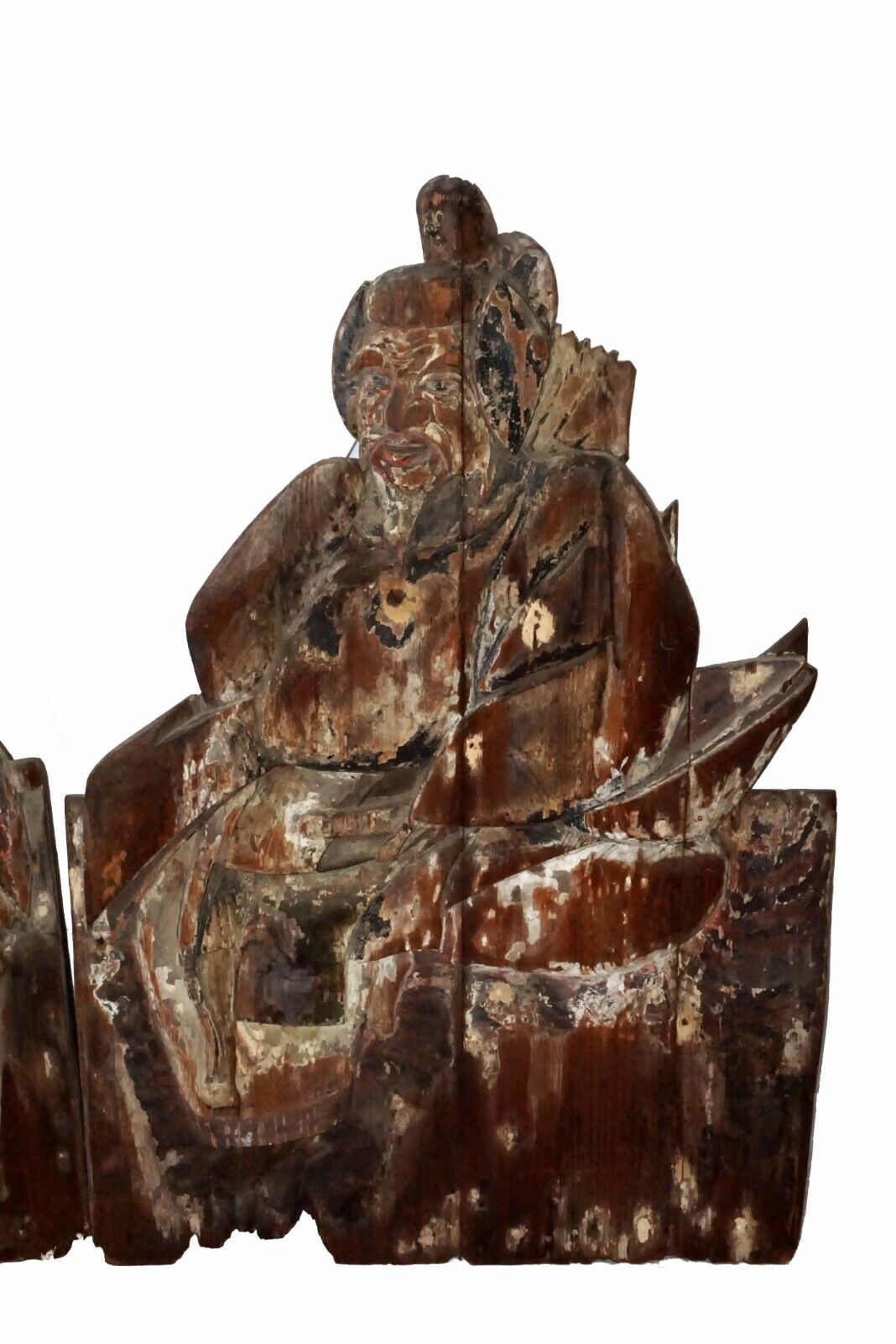 Pair Japanese Edo Period Wooden Shinto Shrine Deity Relief Plaques (RgR)