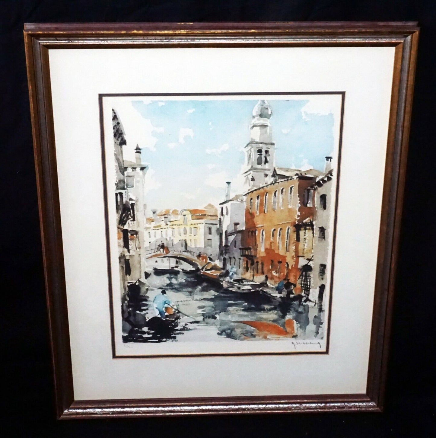 Vintage Belgian Color Print Venetian Canals by Roger Hebbelinck (1912-1987)(CWo)
